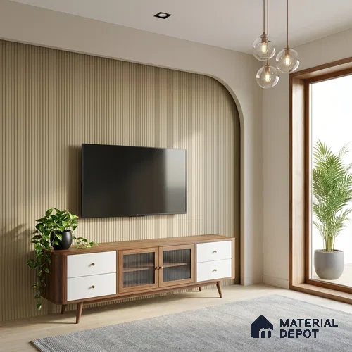 Fluted Solid Color Look LM 23493 Bristol Pink 8 ft x 4 ft Micro Fluted Finish Decorative Laminate - 1 mm | Suitable for TV Unit, Wardrobe, Kitchen Cabinets