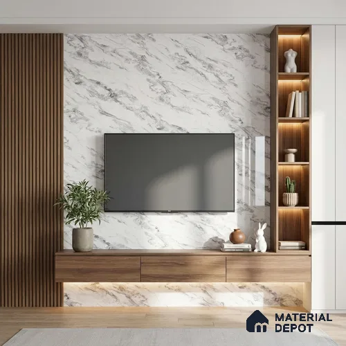 LM 23500 Calacatta Cloud 8 ft x 4 ft High Gloss Finish Decorative Laminate - 1 mm | Suitable for TV Unit, Wardrobe, Kitchen Cabinets