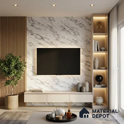 LM 23506 (AT 07 7283) Calacatta Cloud 8 ft x 4 ft Aurora Twilight Finish Decorative Laminate - 1 mm | Suitable for TV Unit, Wardrobe, Kitchen Cabinets