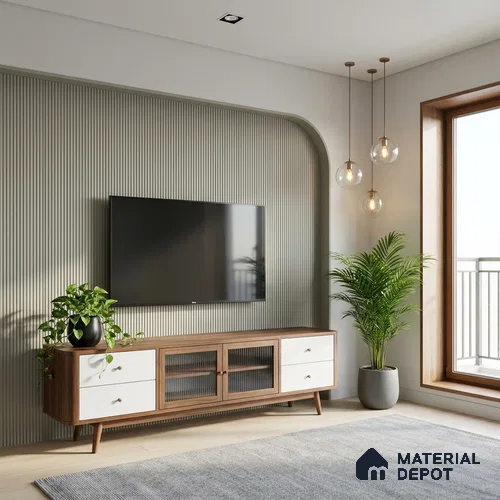 Fluted Solid Color Look LM 23531 Dulux Waterlily Blush 8 ft x 4 ft Micro Fluted Finish Decorative Laminate - 1 mm | Suitable for TV Unit, Wardrobe, Kitchen Cabinets