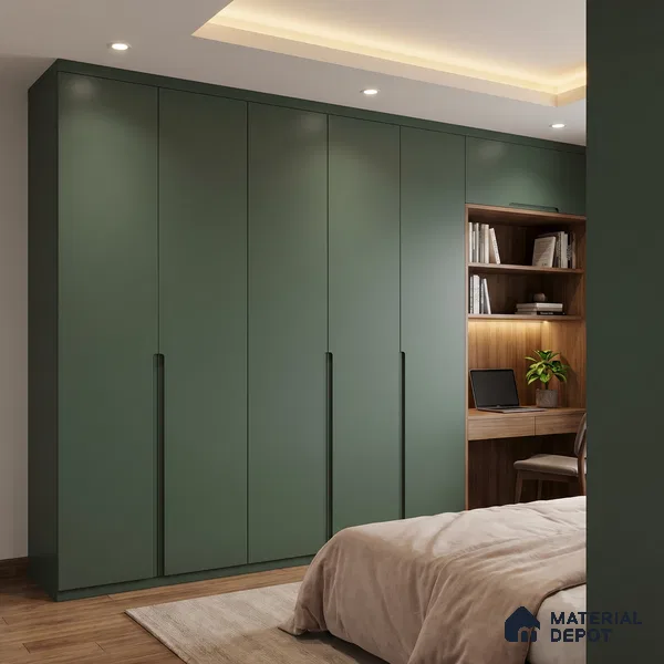 LM 23532 (SMT 415) Satin Olive 8 ft x 4 ft Super Matte Finish Decorative Laminate - 1 mm | Suitable for Living Room, Kitchen, Office