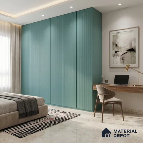 Fluted Solid Color Look LM 23533 (MF 430) Sky Blue 8 ft x 4 ft Micro Fluted Finish Decorative Laminate - 1 mm | Suitable for TV Unit, Wardrobe, Kitchen Cabinets