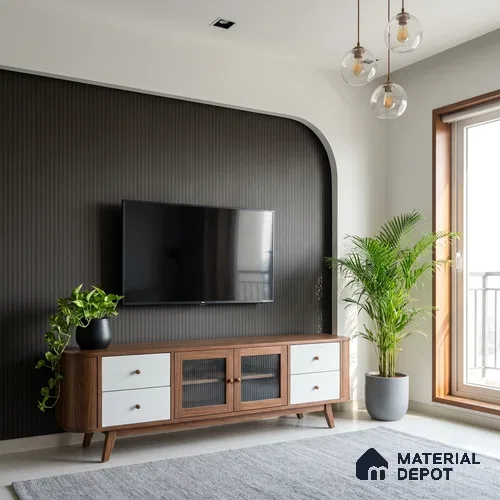Fluted Solid Color Look LM 23537 (BB 924) Cinder Night Sky 8 ft x 4 ft Aged Radiance Finish Decorative Laminate - 1 mm | Suitable for TV Unit, Wardrobe, Kitchen Cabinets