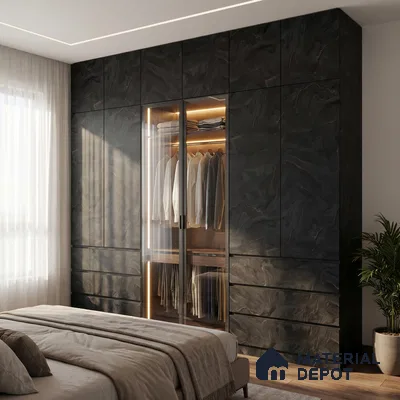 LM 23546 (SPU 7282) Jet Black Marble 8 ft x 4 ft Silky PU Finish Decorative Laminate - 1 mm | Suitable for TV Unit, Wardrobe, Kitchen Cabinets