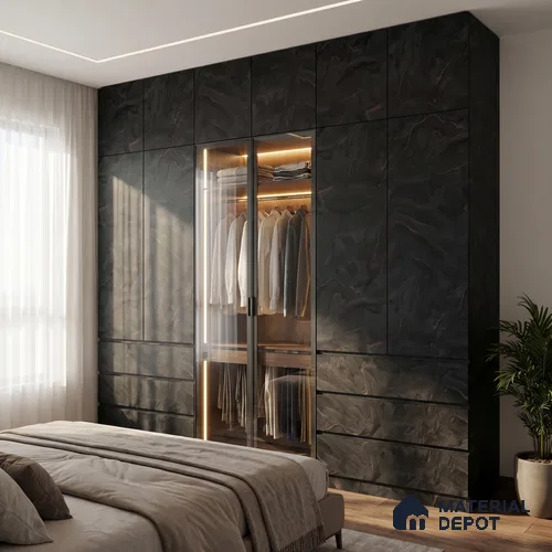 LM 23546 (SPU 7282) Jet Black Marble 8 ft x 4 ft Silky PU Finish Decorative Laminate - 1 mm | Suitable for TV Unit, Wardrobe, Kitchen Cabinets