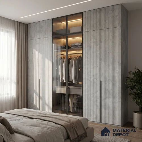 Marble Fluted Look LM 23553 Moonstone 8 ft x 4 ft Glittery Flute Finish Decorative Laminate - 1 mm | Suitable for TV Unit, Wardrobe, Kitchen Cabinets