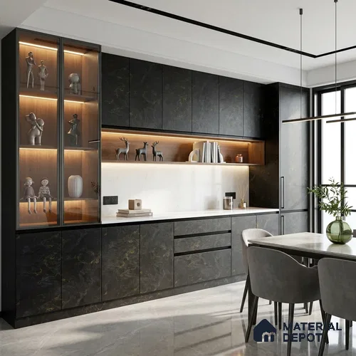 Wooden Look LM 23559 Golden Vein Gloss 8 ft x 4 ft Arabesque Wood Finish Decorative Laminate - 1 mm | Suitable for TV Unit, Wardrobe, Kitchen Cabinets