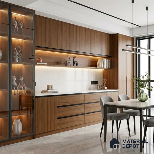 Wooden Look LM 23586 Wheatfield Glow 8 ft x 4 ft Amberwood Luxe Finish Decorative Laminate - 1 mm | Suitable for TV Unit, Wardrobe, Kitchen Cabinets