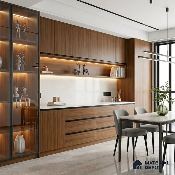 Wooden Look LM 23586 Wheatfield Glow 8 ft x 4 ft Amberwood Luxe Finish Decorative Laminate - 1 mm | Suitable for TV Unit, Wardrobe, Kitchen Cabinets