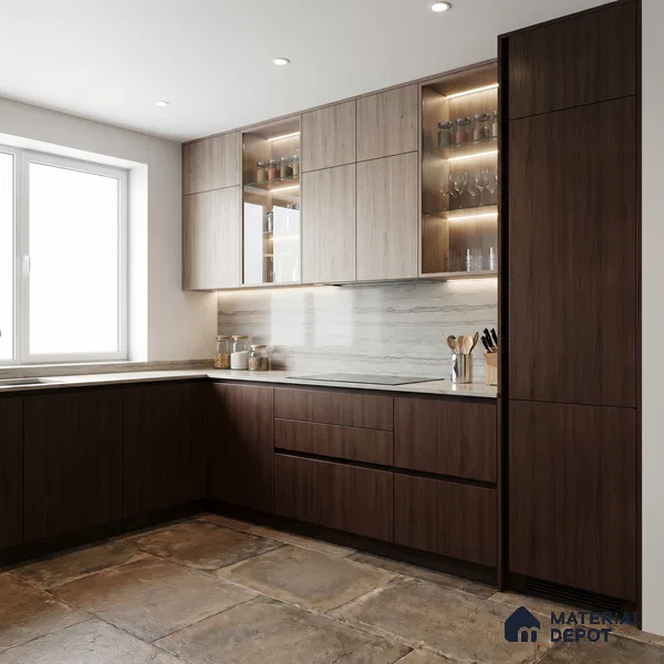 Wooden Look LM 23594 Midnight Mahogany 8 ft x 4 ft Autumn Weave Finish Decorative Laminate - 1 mm | Suitable for TV Unit, Wardrobe, Kitchen Cabinets