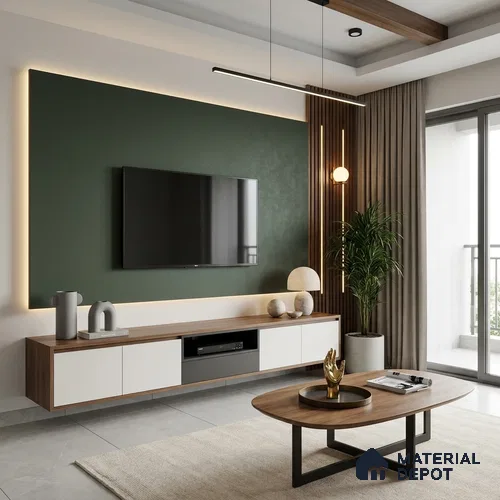 Sage Green Textured Solid Look P 5 915 8 ft x 4 ft Texture Finish Decorative Laminate - 1 mm | Suitable for TV Unit, Wardrobe, Kitchen Cabinets