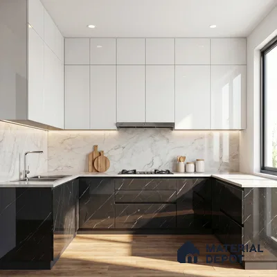 Black Marble Acrylic Laminate LM 24304 8 ft x 4 ft High Gloss Finish - 1.5 mm | Suitable for TV Unit, Wardrobe, Cabinets