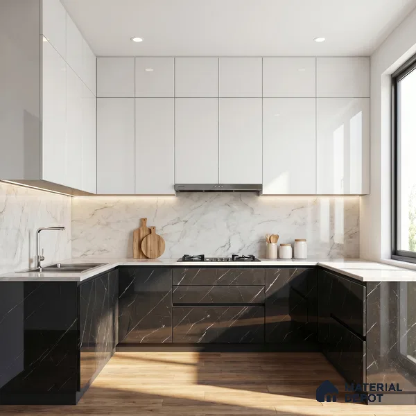 Black Marble Acrylic Laminate LM 24304 8 ft x 4 ft High Gloss Finish - 1.5 mm | Suitable for TV Unit, Wardrobe, Cabinets