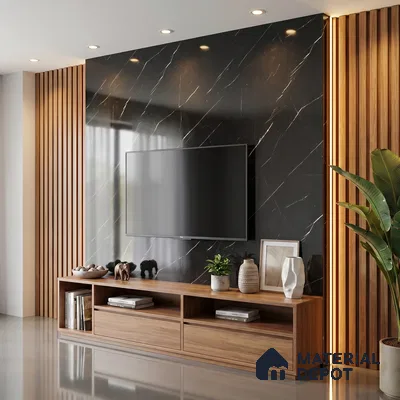 Black Marble Acrylic Laminate LM 24304 8 ft x 4 ft High Gloss Finish - 1.5 mm | Suitable for TV Unit, Wardrobe, Cabinets
