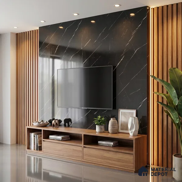 Black Marble Acrylic Laminate LM 24304 8 ft x 4 ft High Gloss Finish - 1.5 mm | Suitable for TV Unit, Wardrobe, Cabinets