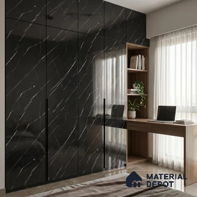 Black Marble Acrylic Laminate LM 24304 8 ft x 4 ft High Gloss Finish - 1.5 mm | Suitable for TV Unit, Wardrobe, Cabinets