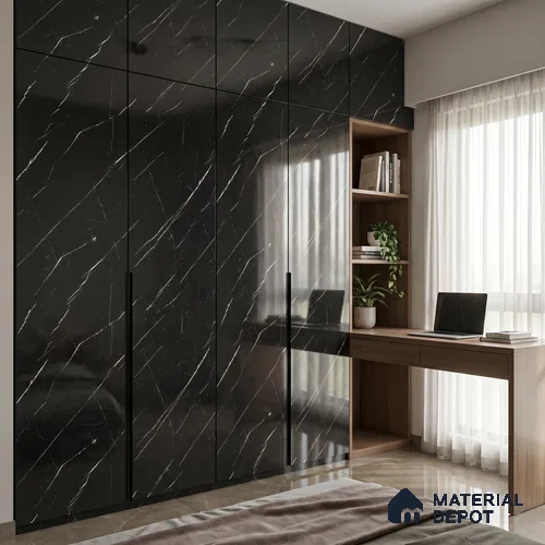 Black Marble Acrylic Laminate LM 24304 8 ft x 4 ft High Gloss Finish - 1.5 mm | Suitable for TV Unit, Wardrobe, Cabinets