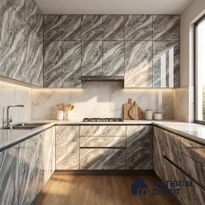 Grey Marble Acrylic Laminate LM 24305 8 ft x 4 ft High Gloss Finish - 1.5 mm | Suitable for TV Unit, Wardrobe, Cabinets