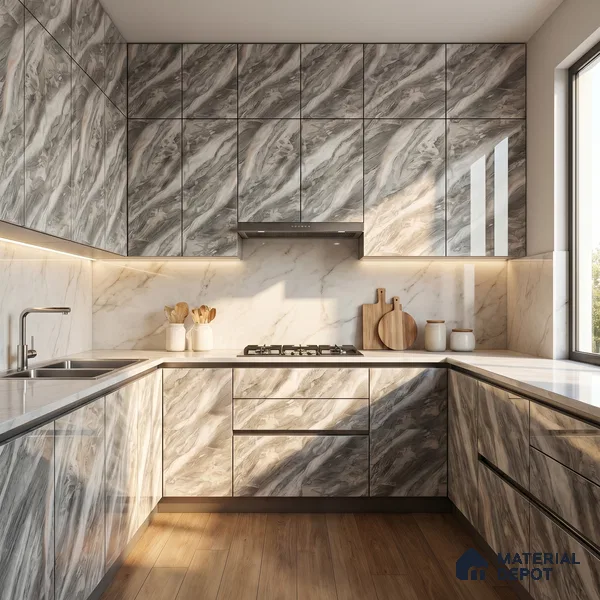 Grey Marble Acrylic Laminate LM 24305 8 ft x 4 ft High Gloss Finish - 1.5 mm | Suitable for TV Unit, Wardrobe, Cabinets