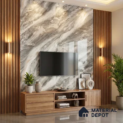 Grey Marble Acrylic Laminate LM 24305 8 ft x 4 ft High Gloss Finish - 1.5 mm | Suitable for TV Unit, Wardrobe, Cabinets
