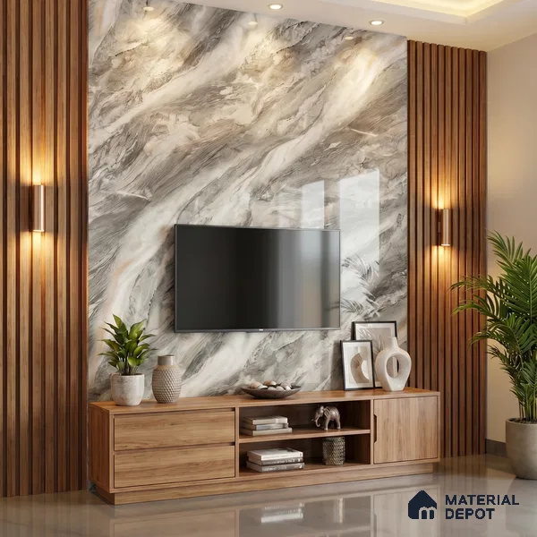 Grey Marble Acrylic Laminate LM 24305 8 ft x 4 ft High Gloss Finish - 1.5 mm | Suitable for TV Unit, Wardrobe, Cabinets