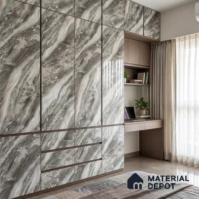 Grey Marble Acrylic Laminate LM 24305 8 ft x 4 ft High Gloss Finish - 1.5 mm | Suitable for TV Unit, Wardrobe, Cabinets