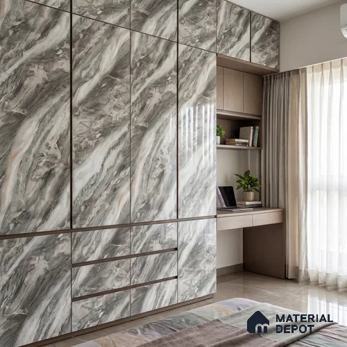 Grey Marble Acrylic Laminate LM 24305 8 ft x 4 ft High Gloss Finish - 1.5 mm | Suitable for TV Unit, Wardrobe, Cabinets