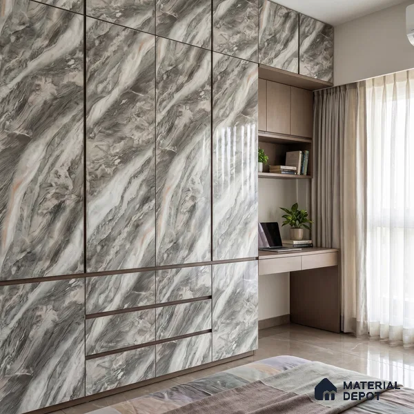 Grey Marble Acrylic Laminate LM 24305 8 ft x 4 ft High Gloss Finish - 1.5 mm | Suitable for TV Unit, Wardrobe, Cabinets