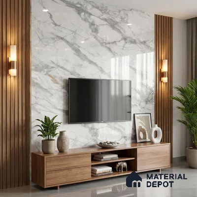 Grey Marble Acrylic Laminate LM 24306 8 ft x 4 ft High Gloss Finish - 1.5 mm | Suitable for TV Unit, Wardrobe, Cabinets