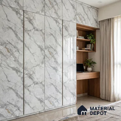 Grey Marble Acrylic Laminate LM 24306 8 ft x 4 ft High Gloss Finish - 1.5 mm | Suitable for TV Unit, Wardrobe, Cabinets