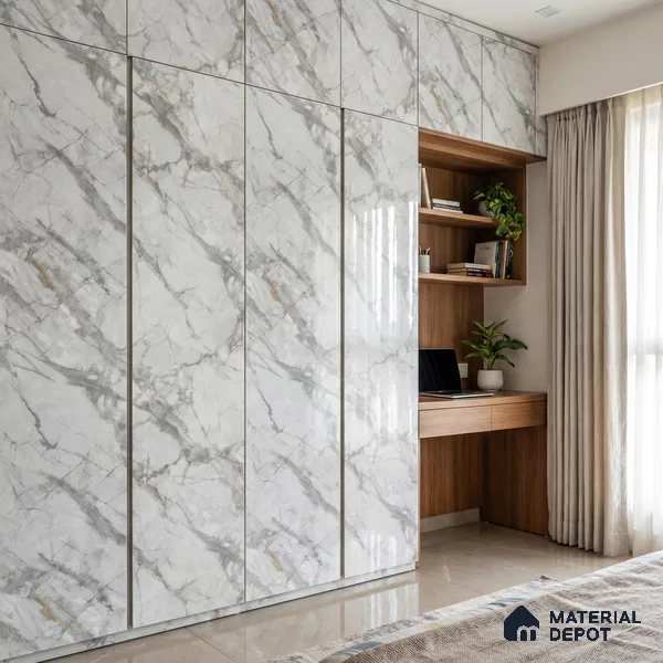 Grey Marble Acrylic Laminate LM 24306 8 ft x 4 ft High Gloss Finish - 1.5 mm | Suitable for TV Unit, Wardrobe, Cabinets