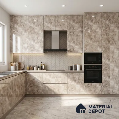 White Marble Acrylic Laminate LM 24307 8 ft x 4 ft High Gloss Finish - 1.5 mm | Suitable for TV Unit, Wardrobe, Cabinets