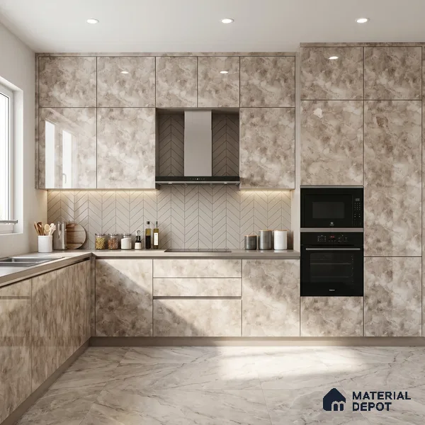 White Marble Acrylic Laminate LM 24307 8 ft x 4 ft High Gloss Finish - 1.5 mm | Suitable for TV Unit, Wardrobe, Cabinets