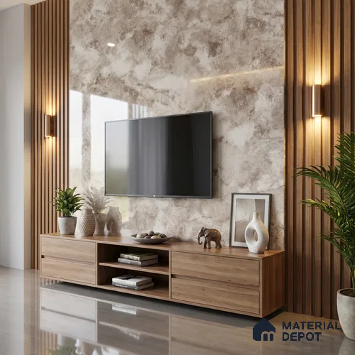 White Marble Acrylic Laminate LM 24307 8 ft x 4 ft High Gloss Finish - 1.5 mm | Suitable for TV Unit, Wardrobe, Cabinets