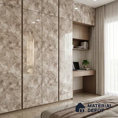 White Marble Acrylic Laminate LM 24307 8 ft x 4 ft High Gloss Finish - 1.5 mm | Suitable for TV Unit, Wardrobe, Cabinets