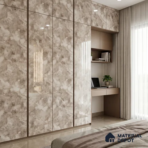 White Marble Acrylic Laminate LM 24307 8 ft x 4 ft High Gloss Finish - 1.5 mm | Suitable for TV Unit, Wardrobe, Cabinets