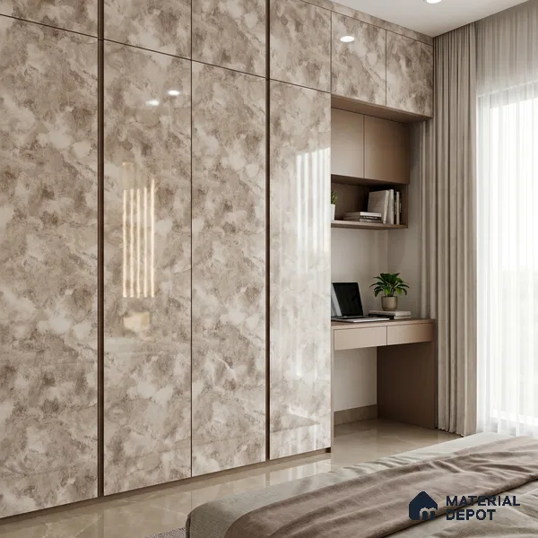 White Marble Acrylic Laminate LM 24307 8 ft x 4 ft High Gloss Finish - 1.5 mm | Suitable for TV Unit, Wardrobe, Cabinets