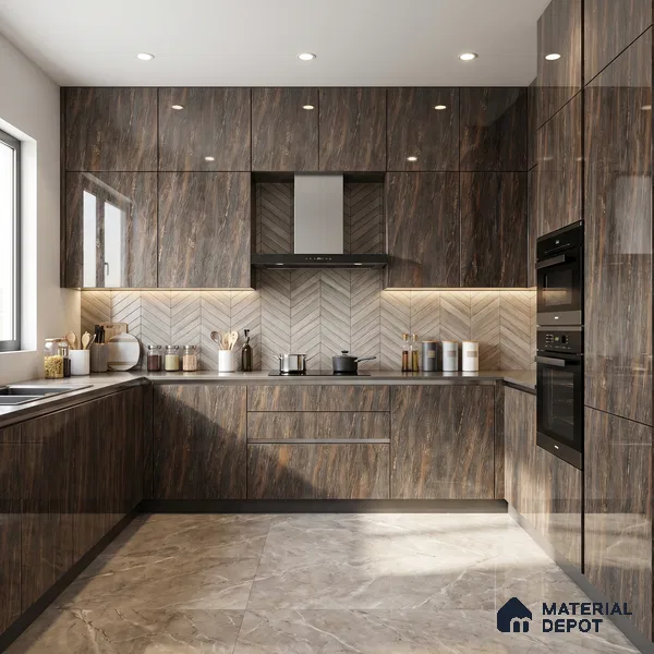 Brown Marble Acrylic Laminate LM 24308 8 ft x 4 ft High Gloss Finish - 1.5 mm | Suitable for TV Unit, Wardrobe, Cabinets