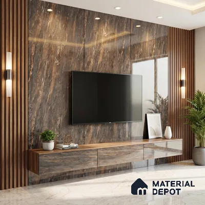 Brown Marble Acrylic Laminate LM 24308 8 ft x 4 ft High Gloss Finish - 1.5 mm | Suitable for TV Unit, Wardrobe, Cabinets