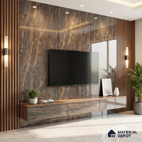 Brown Marble Acrylic Laminate LM 24308 8 ft x 4 ft High Gloss Finish - 1.5 mm | Suitable for TV Unit, Wardrobe, Cabinets