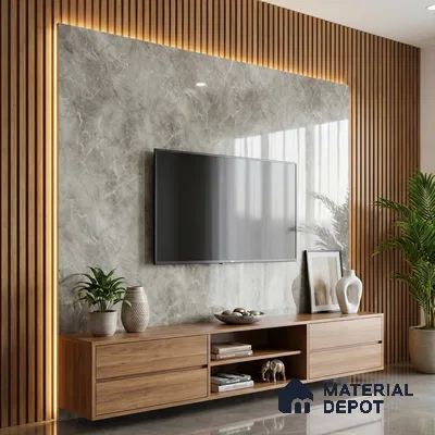 Grey Marble Acrylic Laminate LM 24309 8 ft x 4 ft High Gloss Finish - 1.5 mm | Suitable for TV Unit, Wardrobe, Cabinets