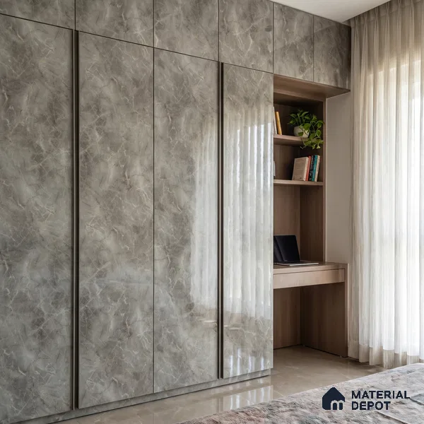 Grey Marble Acrylic Laminate LM 24309 8 ft x 4 ft High Gloss Finish - 1.5 mm | Suitable for TV Unit, Wardrobe, Cabinets