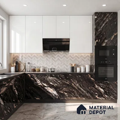 Black Marble Acrylic Laminate LM 24310 8 ft x 4 ft High Gloss Finish - 1.5 mm | Suitable for TV Unit, Wardrobe, Cabinets