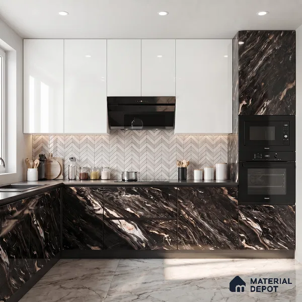 Black Marble Acrylic Laminate LM 24310 8 ft x 4 ft High Gloss Finish - 1.5 mm | Suitable for TV Unit, Wardrobe, Cabinets