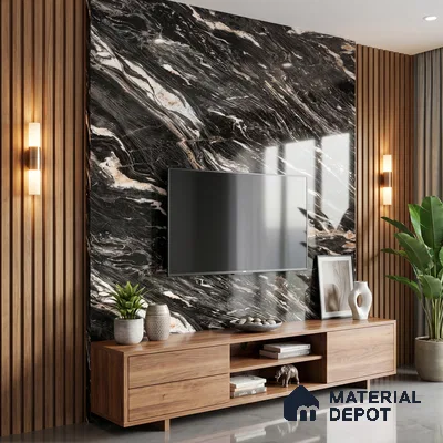 Black Marble Acrylic Laminate LM 24310 8 ft x 4 ft High Gloss Finish - 1.5 mm | Suitable for TV Unit, Wardrobe, Cabinets