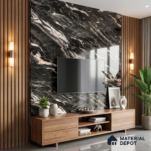 Black Marble Acrylic Laminate LM 24310 8 ft x 4 ft High Gloss Finish - 1.5 mm | Suitable for TV Unit, Wardrobe, Cabinets