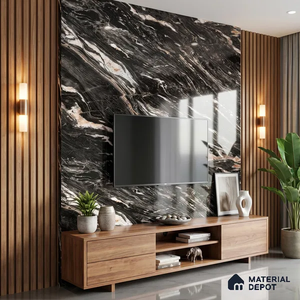 Black Marble Acrylic Laminate LM 24310 8 ft x 4 ft High Gloss Finish - 1.5 mm | Suitable for TV Unit, Wardrobe, Cabinets