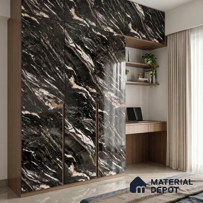 Black Marble Acrylic Laminate LM 24310 8 ft x 4 ft High Gloss Finish - 1.5 mm | Suitable for TV Unit, Wardrobe, Cabinets
