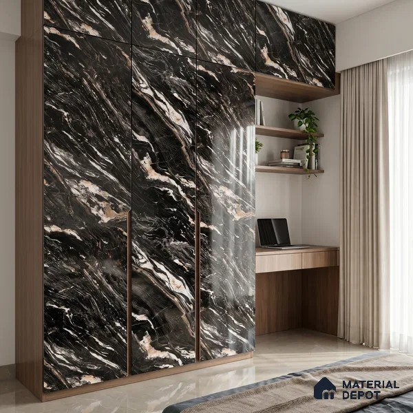 Black Marble Acrylic Laminate LM 24310 8 ft x 4 ft High Gloss Finish - 1.5 mm | Suitable for TV Unit, Wardrobe, Cabinets