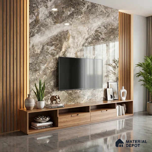 Brown Marble Acrylic Laminate LM 24313 8 ft x 4 ft High Gloss Finish - 1.5 mm | Suitable for TV Unit, Wardrobe, Cabinets